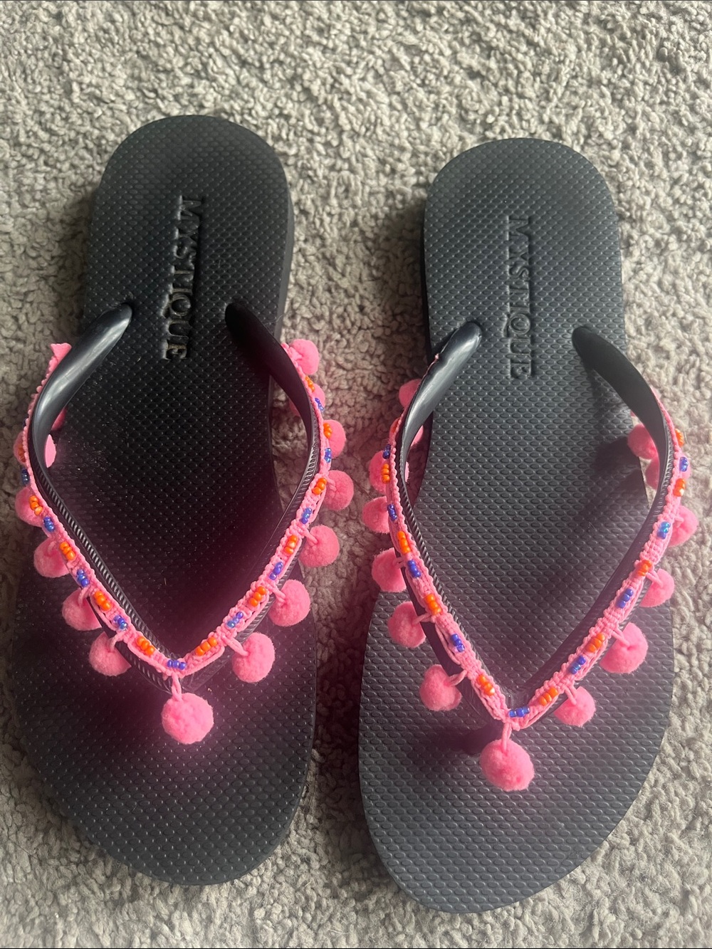 Mystique Handmade Resort Pom-Pom beaded Flip-Flops